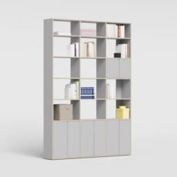 Bookcase in Grey with Doors and Bottom Storage view 2
