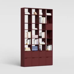 Bookcase in Burgundy with Doors and Drawers view 2