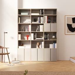 Bookcase in Grey with Doors and Bottom Storage view 1