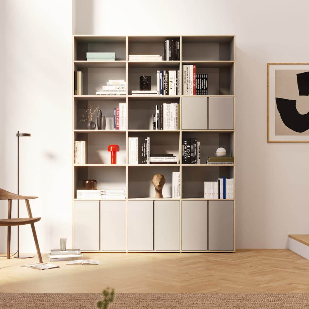 Bookcase in Grey with Doors and Bottom Storage - Grey