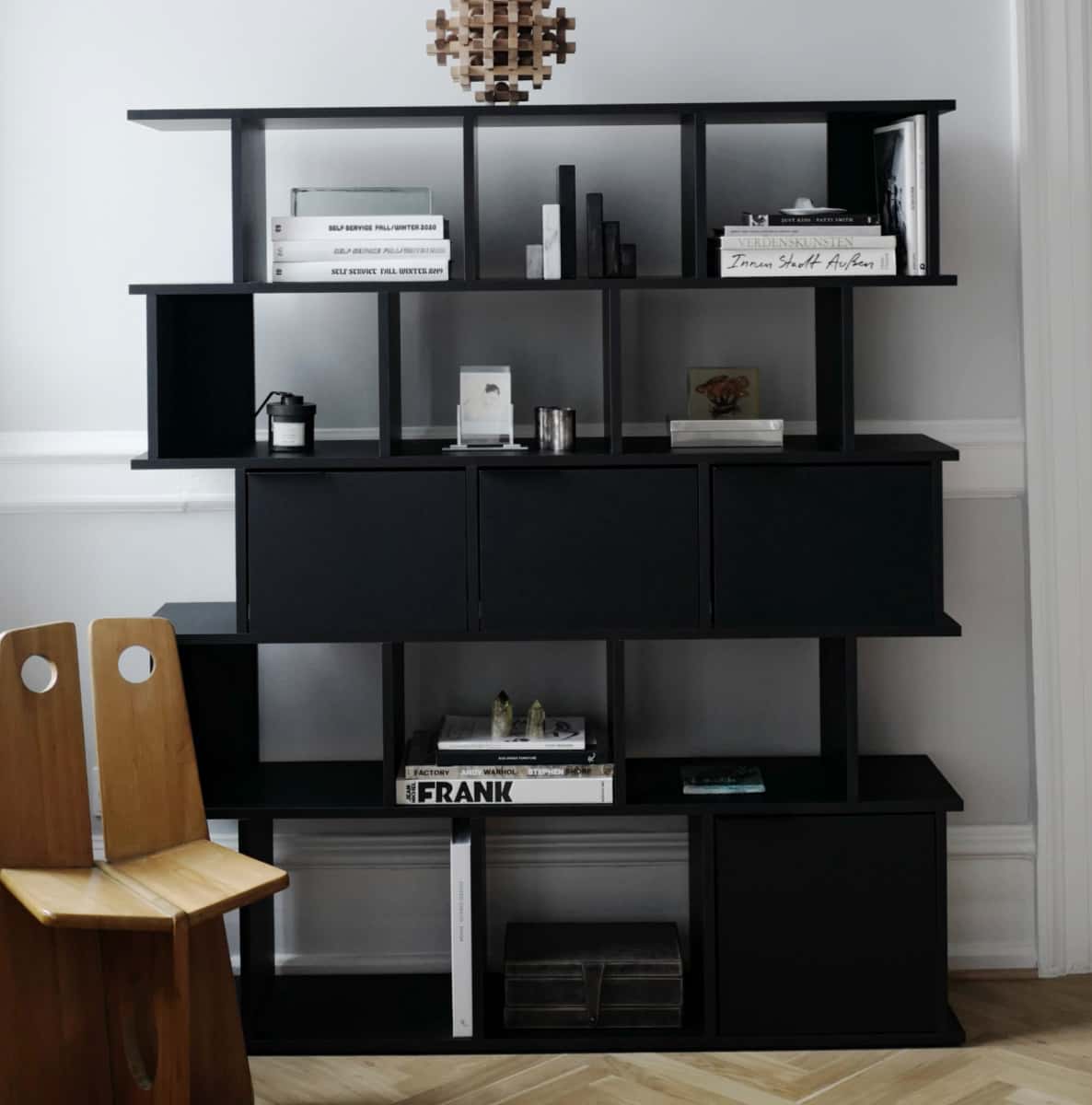 Bookcase in Premium Black with Doors and Drawers - Black