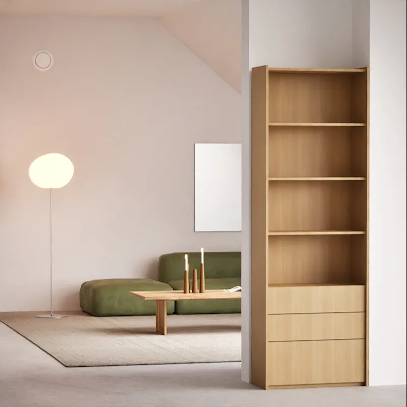 Bookcase in Light Wood Effect with External Drawers - White