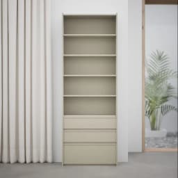 Bookcase in Beige with Drawers and Backpanels view 1