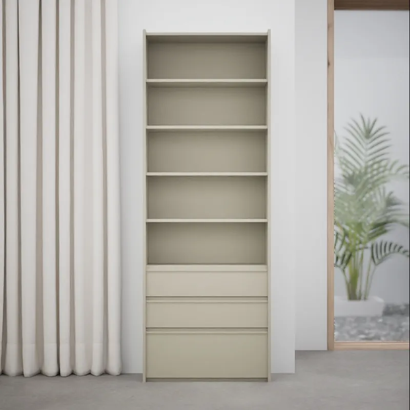 Bookcase in Beige with Drawers and Backpanels - White