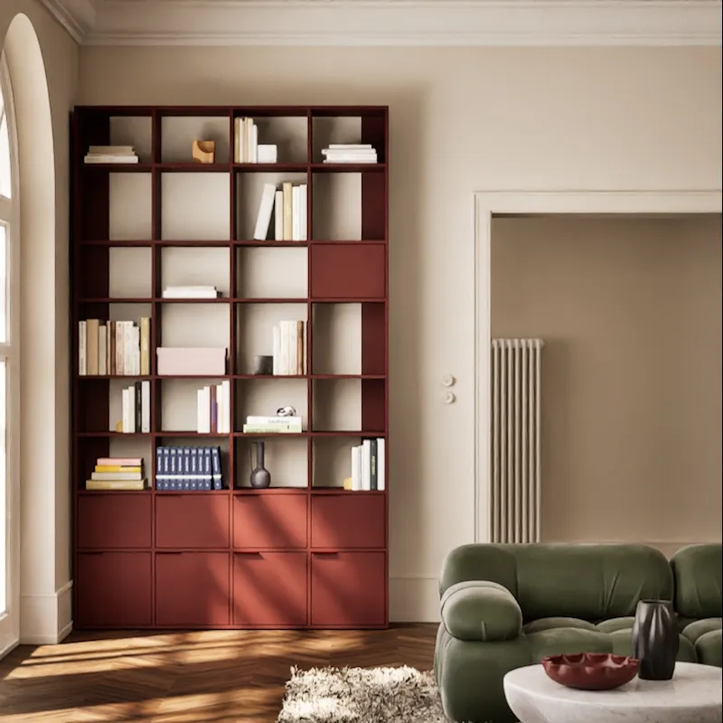 Bookcase in Burgundy with Doors and Drawers - White
